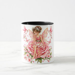 Whimsical Pink Fairy on Rose – Floral Fantasy Fair Mug