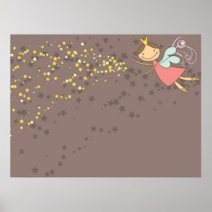 Whimsical Pink Fairy Princess Stars Girl Birthday Poster