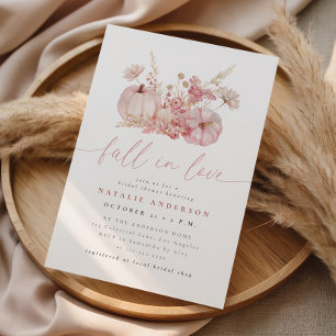 Whimsical Pink Fall in Love Pumpkin Bridal Shower Invitation