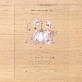 Whimsical Pink Fall in Love Pumpkin Wedding Acrylic Invitations
