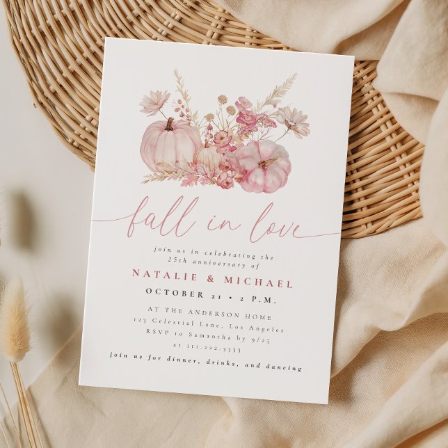 Whimsical Pink Fall in Love Wedding Anniversary Invitation (Creator Uploaded)
