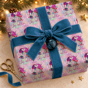 Whimsical Pink Faux Glitter Christmas Gnome Wrapping Paper