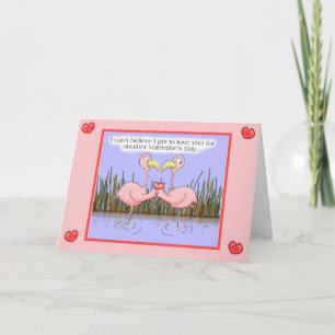 Whimsical Pink Flamingo Happy Valentine's Day Card