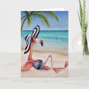 Whimsical Pink Flamingo No. 1 Watercolor Art Card