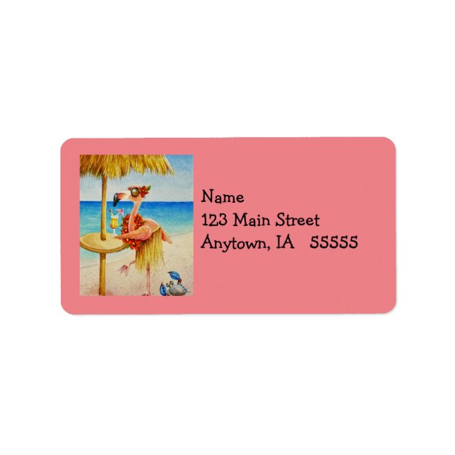 Whimsical Pink Flamingo No. 4 Watercolor Art Label (Front)