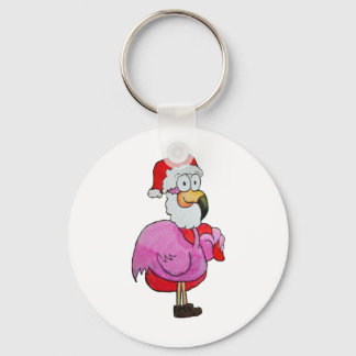 Whimsical Pink Flamingo Santa W/ Toy Bag Hat Key Ring