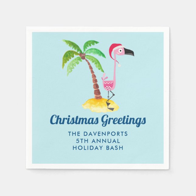 Whimsical Pink Flamingo Tropical Christmas Napkin (Front)