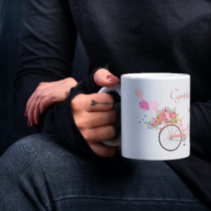 Whimsical Pink Floral Bike Personalised Coffee Mug