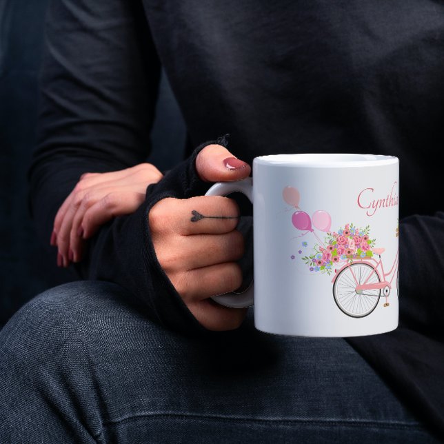 Whimsical Pink Floral Bike Personalised Coffee Mug (Creator Uploaded)