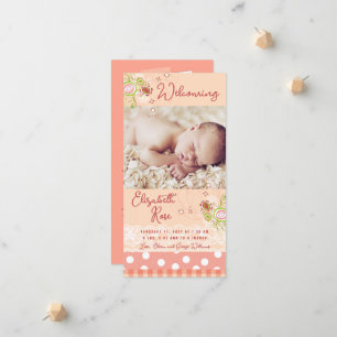 Whimsical Pink Floral Blooms Baby Girl Photo Birth Announcement