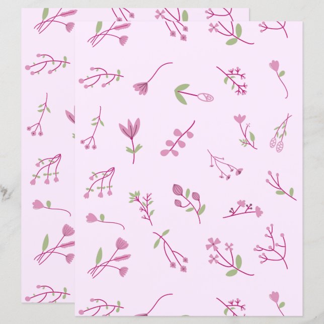 Whimsical Pink Floral Botanical Pattern Paper (Front/Back)