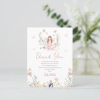 Whimsical Pink Floral Fairy First Birthday Card