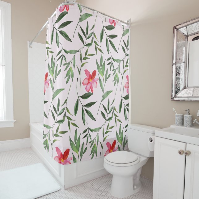 Whimsical Pink Floral Shower Curtain (In Situ)
