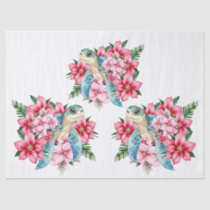 Whimsical Pink Florals & Sea Turtle Tissue Paper