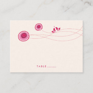 Whimsical Pink Flower Dots Love Birds Wedding Place Card