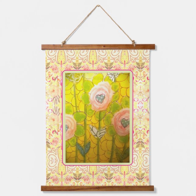 Whimsical Pink Flowers -  Hanging Tapestry (Front)