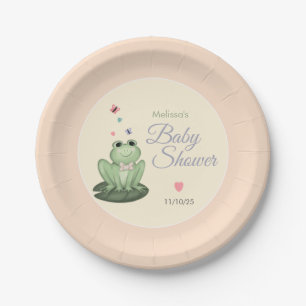 Whimsical Pink Frog Girl Baby Shower Paper Plate