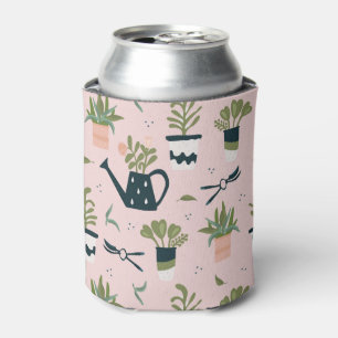 Whimsical Pink Gardening Printed Pattern Can Cooler