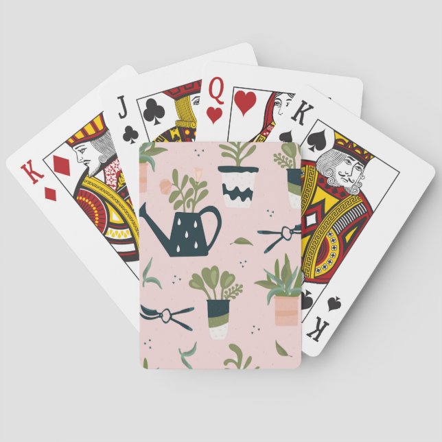 Whimsical Pink Gardening Printed Pattern Playing Cards (Back)