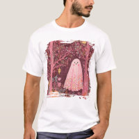 Whimsical Pink Ghost in Enchanted Floral Forest