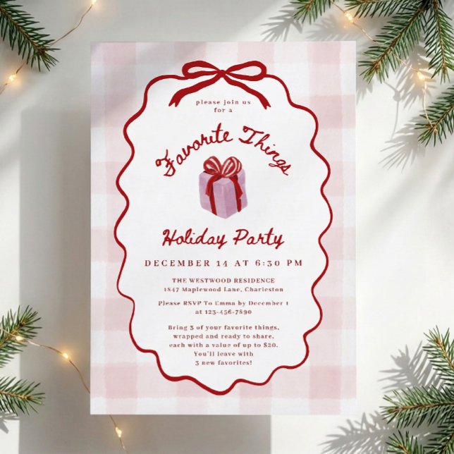 Whimsical Pink Gingham Favourite Things Party  Invitation (Creator Uploaded)