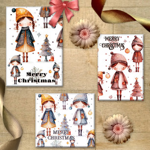 Whimsical Pink Girly Artistic Christmas Wrapping Paper Sheet