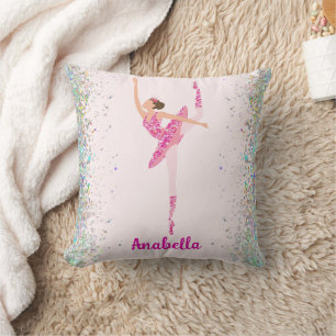 Whimsical Pink Glitter Ballerina Look Cushion