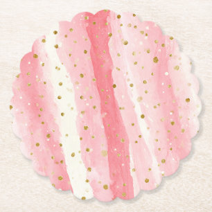 Whimsical Pink Gold Dots Birthday Paper Coaster