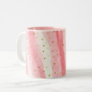 Whimsical Pink Gold Dots Two-Tone Coffee Mug