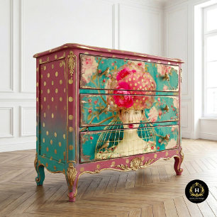 Whimsical Pink Gold Polka Dot Floral Birdcage Hat Tissue Paper