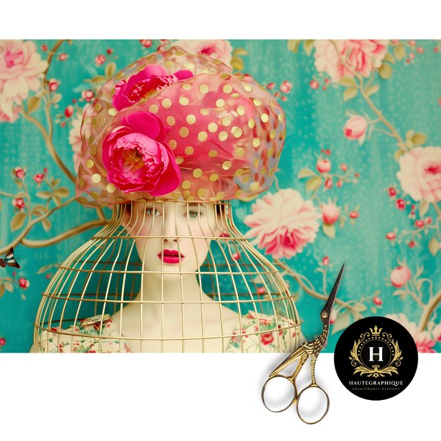 Whimsical Pink Gold Polka Dot Floral Birdcage Hat Tissue Paper (Creator Uploaded)