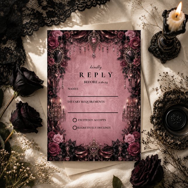 Whimsical Pink Goth Wedding RSVP Card (Creator Uploaded)