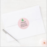 Whimsical Pink Green Christmas Tree I Have Moved Classic Round Sticker<br><div class="desc">You can personalise black text with your personalised message and name. At the top, you can customise the black script that says "I Have Moved". There's additional black display text that you can edit to show your name and return address. This pale pink sticker has a green Christmas tree above...</div>
