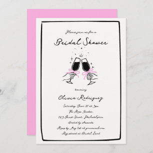 Whimsical Pink Hand Drawn Bow Glass Wedding Invitation