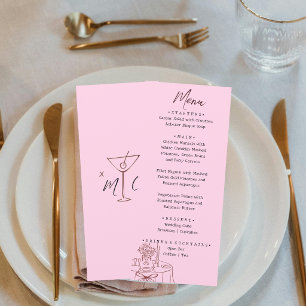 Whimsical Pink Hand Drawn Illustrated Wedding Menu