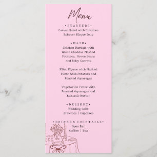 Whimsical Pink Hand Drawn Illustrated Wedding  Menu