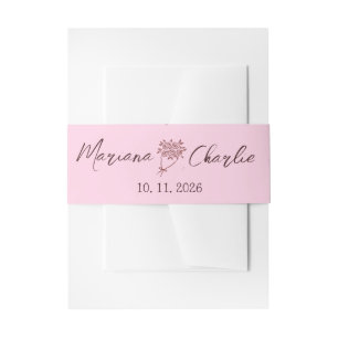 Whimsical Pink Hand Drawn Illustration Wedding Invitation Belly Band