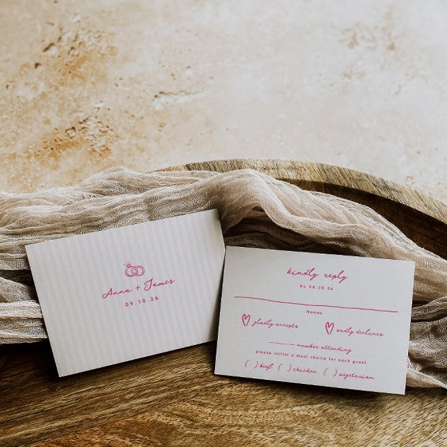 Whimsical Pink Hand Drawn Meal Choice Wedding RSVP Card (Creator Uploaded)