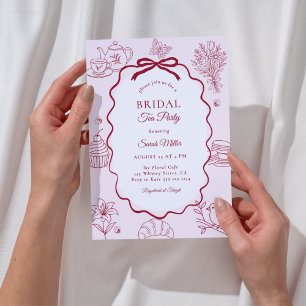 Whimsical Pink Hand Drawn Tea Party Bridal Shower Invitation