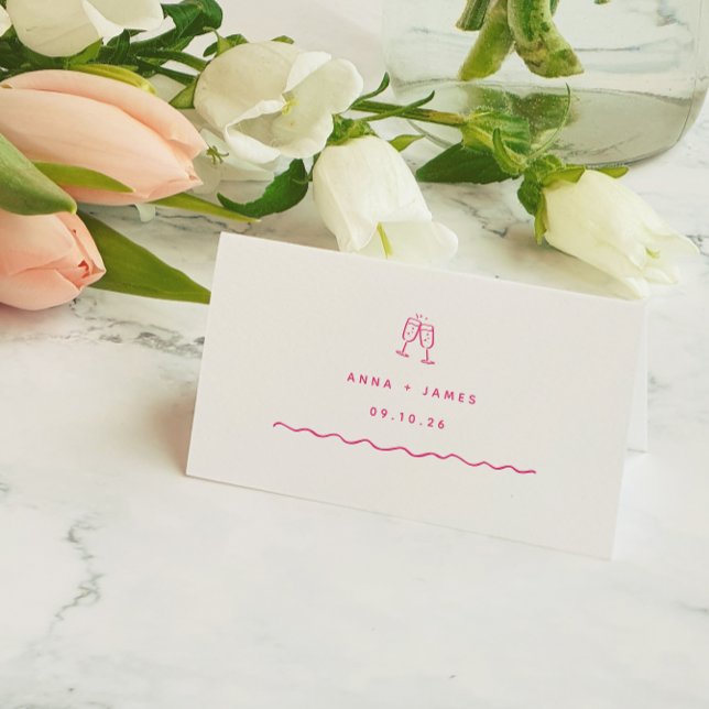 Whimsical Pink Hand Drawn Wedding Place Card (Creator Uploaded)