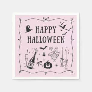 Whimsical, pink happy halloween  party napkins