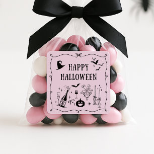 Whimsical, pink happy halloween  sticker