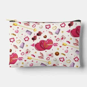 Whimsical Pink Heart & Candy Treat Graphic Pattern Accessory Pouch