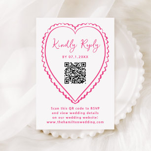 Whimsical Pink Heart QR Code Wedding RSVP Card