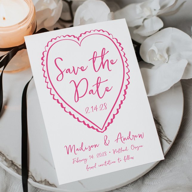 Whimsical Pink Heart Wedding Save The Date (Creator Uploaded)