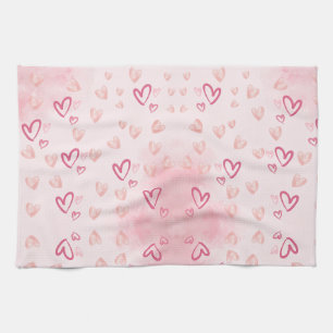 Whimsical Pink hearts Tea Towel