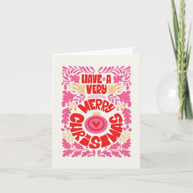 Whimsical Pink Holiday Card (Front)