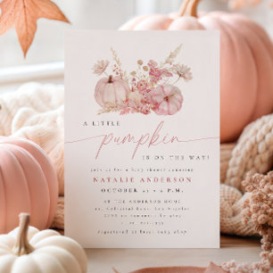 Whimsical Pink Little Pumpkin Fall Baby Shower Invitation