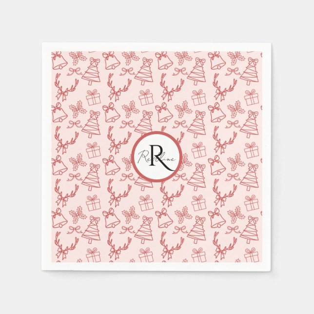Whimsical pink monogram  napkin (Front)