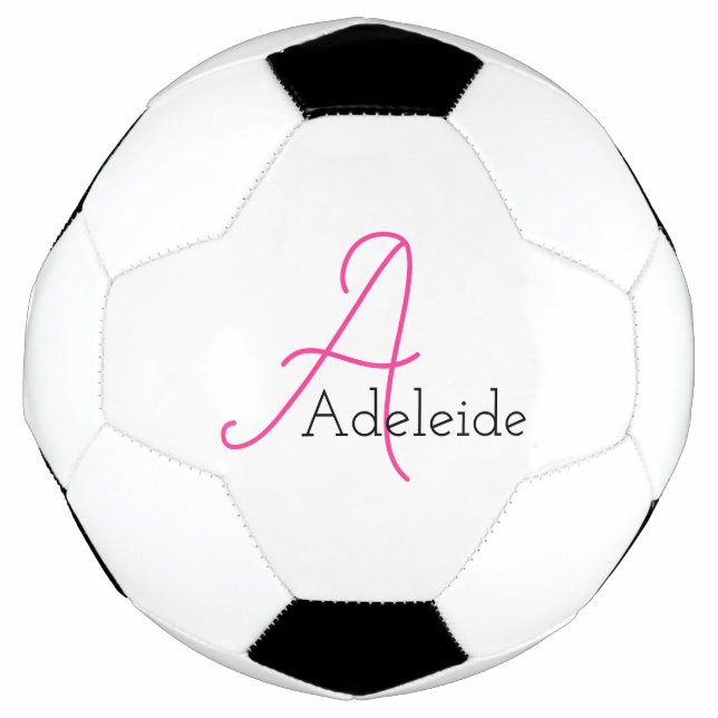 Whimsical Pink Monogram Personalised Soccer Ball (Front)